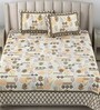 Yellow Traditional 180 TC Cotton Printed Bedsheet With Two Pillow Covers For Queen Bed (Mushroom House Printed ,Yellow ,153 GSM)