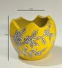 Yellow White Flower Painting Clay Jar