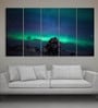 Blue Wood Framed Landscape Norther Lights Art Panel Set of 5