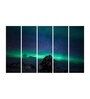 Blue Wood Framed Landscape Norther Lights Art Panel Set of 5