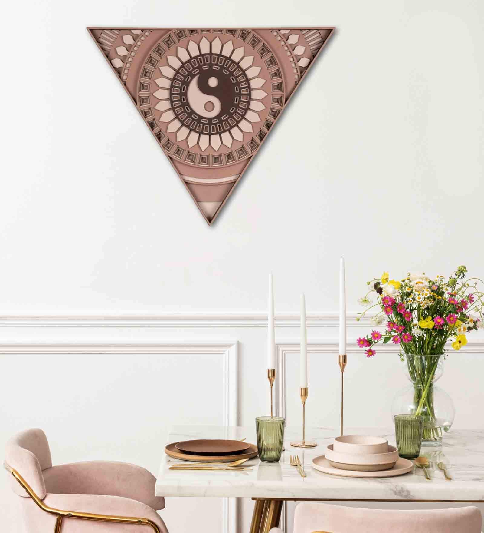 Yin-Yang Pinewood Wall Mural In Brown