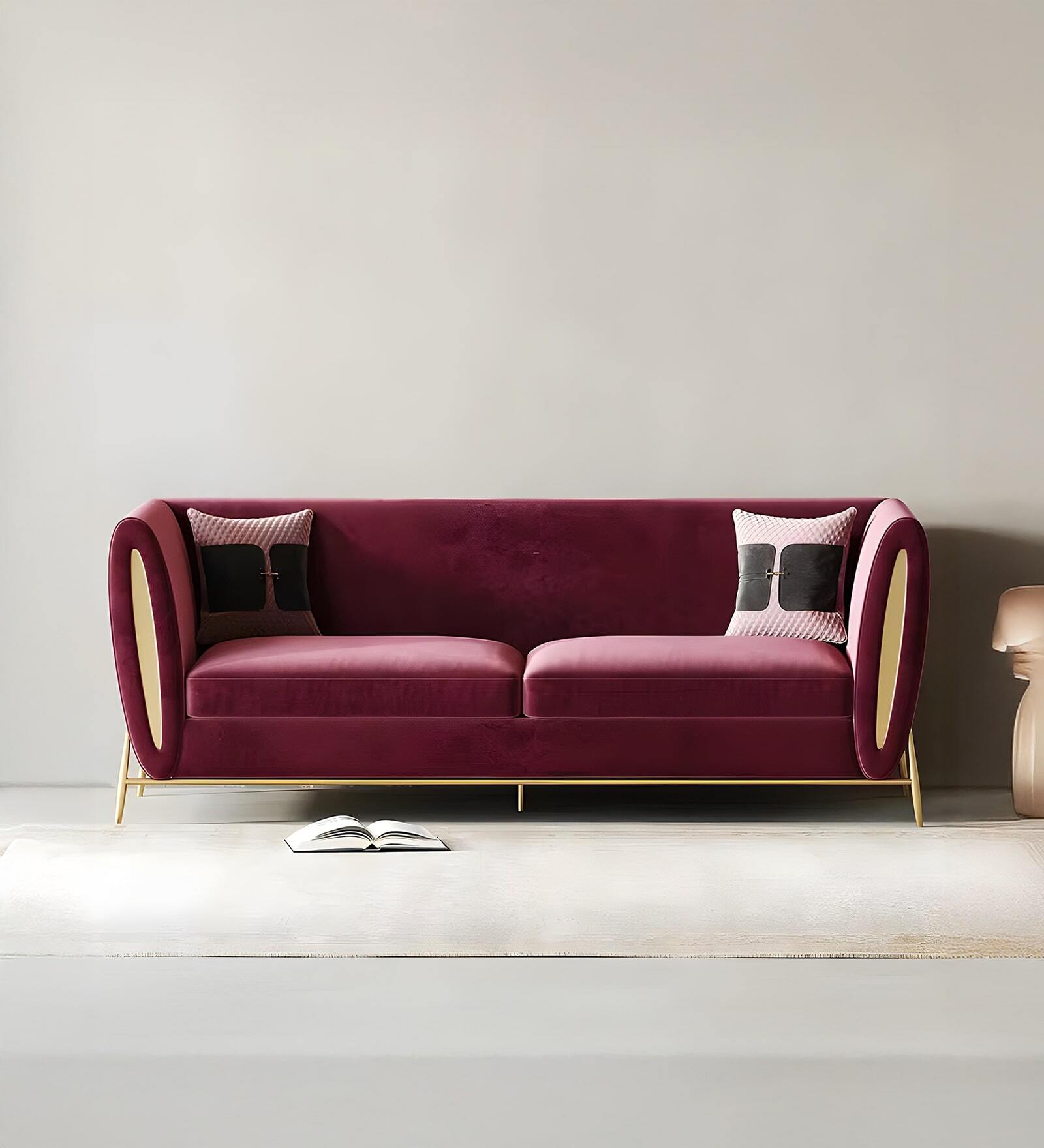 Ylva Boucle 3 Seater Sofa In Burgundy Colour