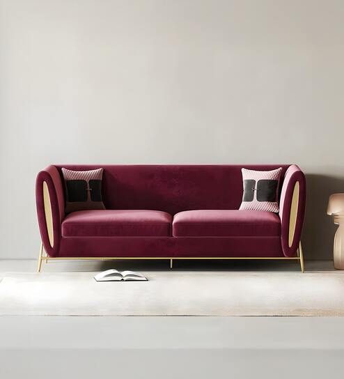 Ylva Boucle 3 Seater Sofa In Burgundy Colour