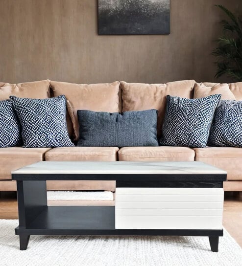 Ylva Marble Top Coffee Table In Blank & White Color