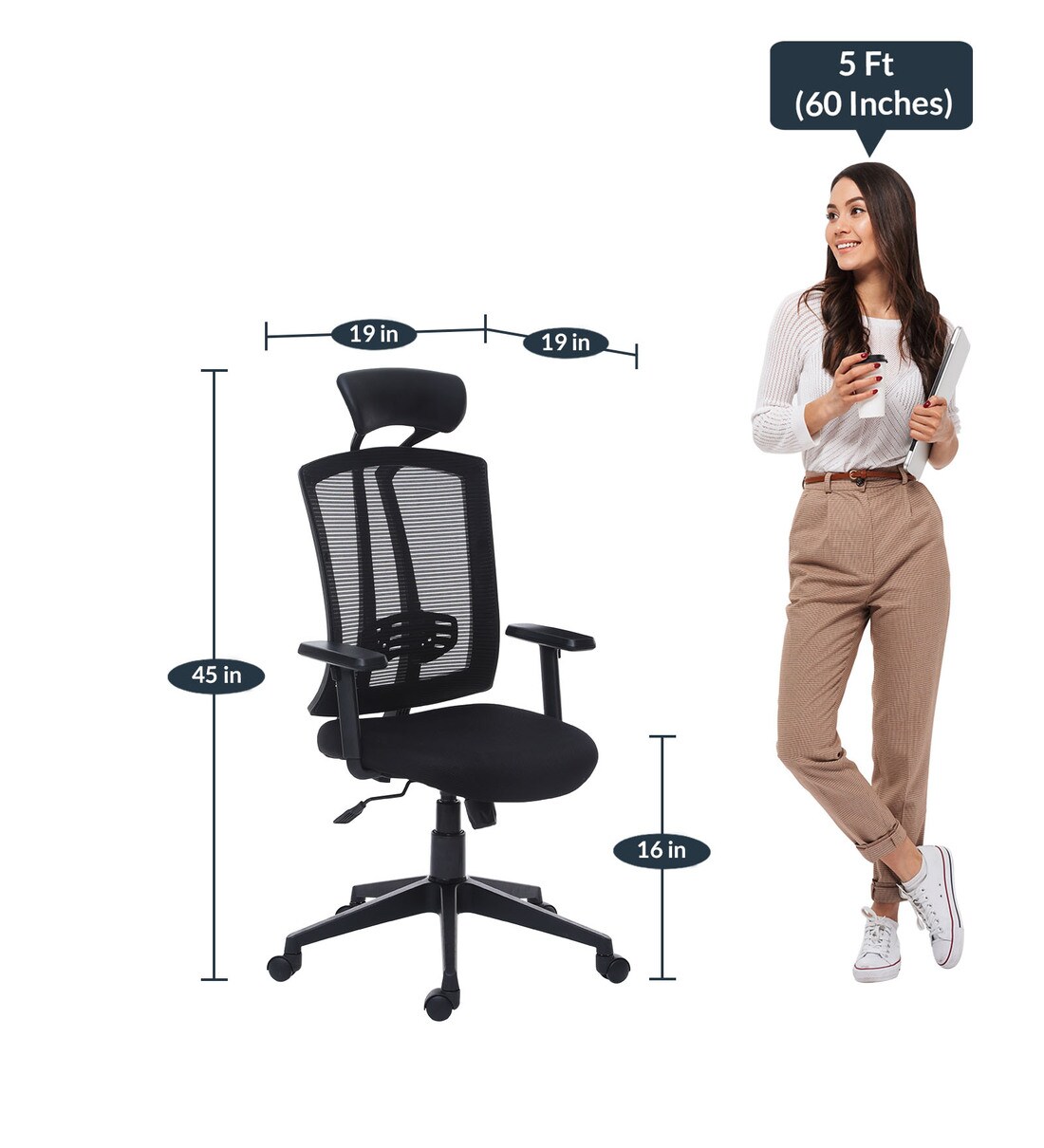 Buy Yoshi Ergonomic Chair in Black Colour Mintwud by Pepperfry Online