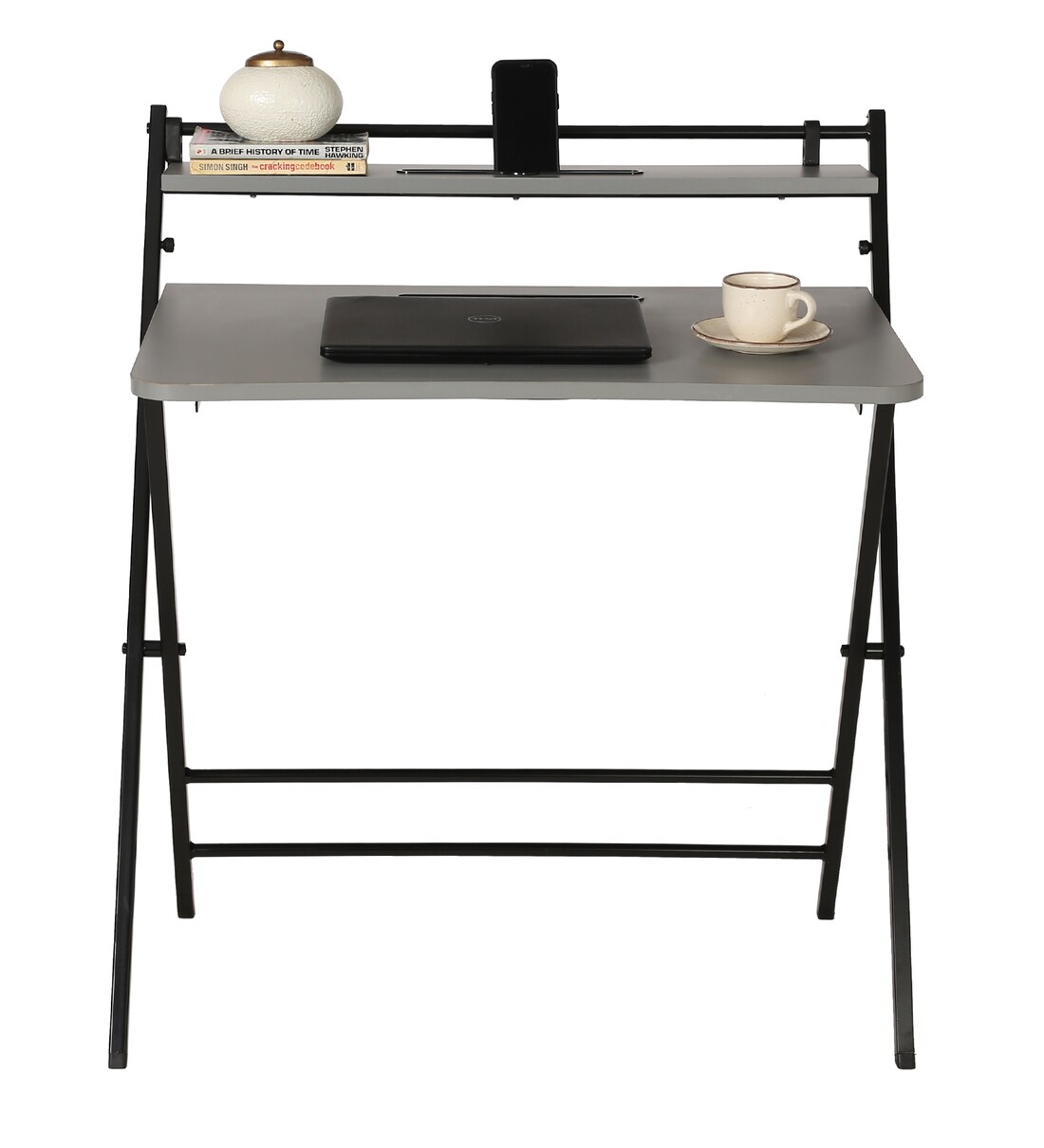 Buy Yoshie Metal Foldable Study Table in Grey Finish Online Foldable