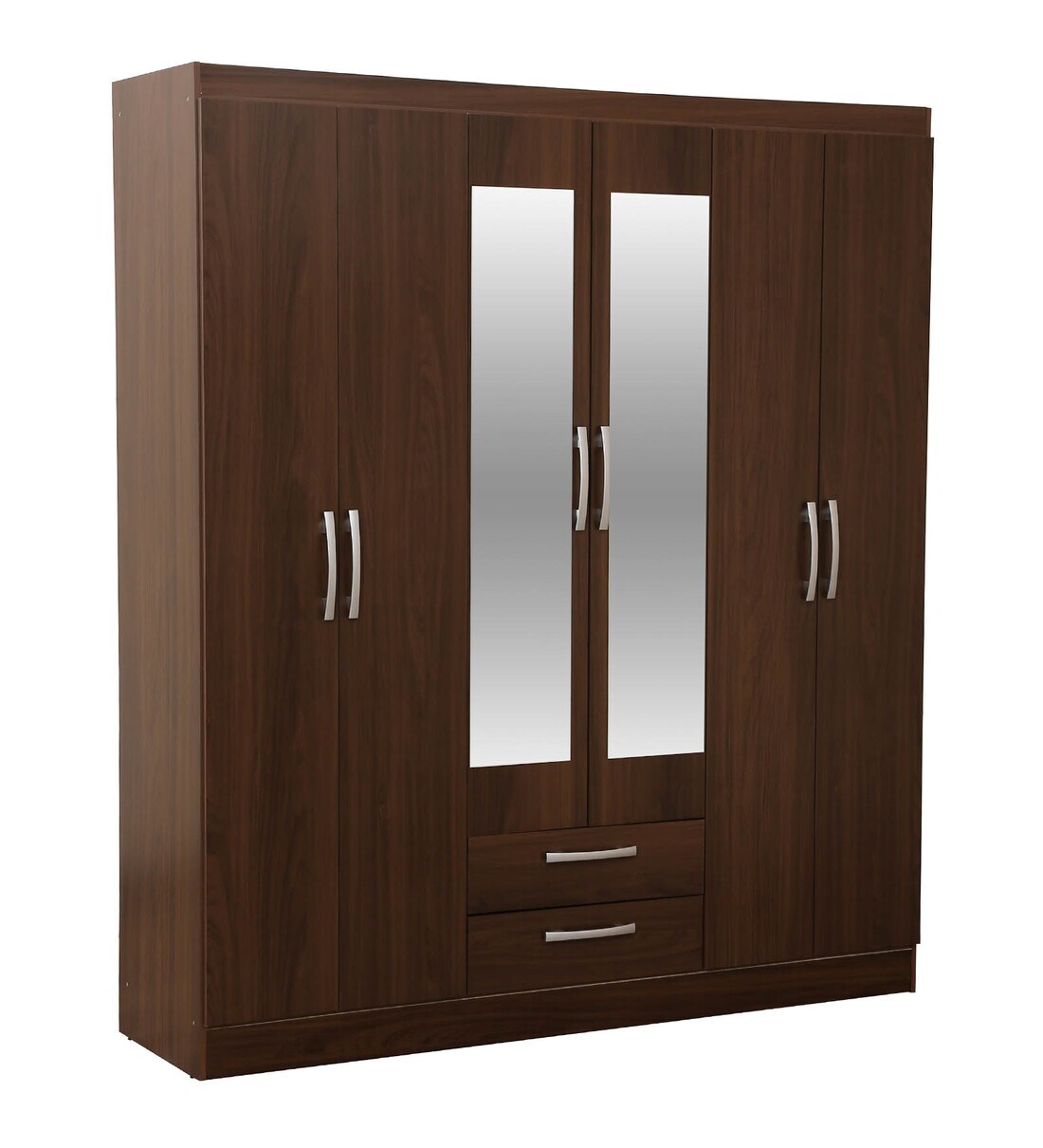 Buy Yoshihisa 6 Door Wardrobe With Mirror In Regato Walnut Finish By