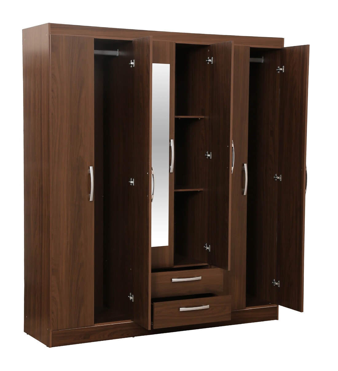 Buy Yoshihisa 6 Door Wardrobe With Mirror In Regato Walnut Finish By ...