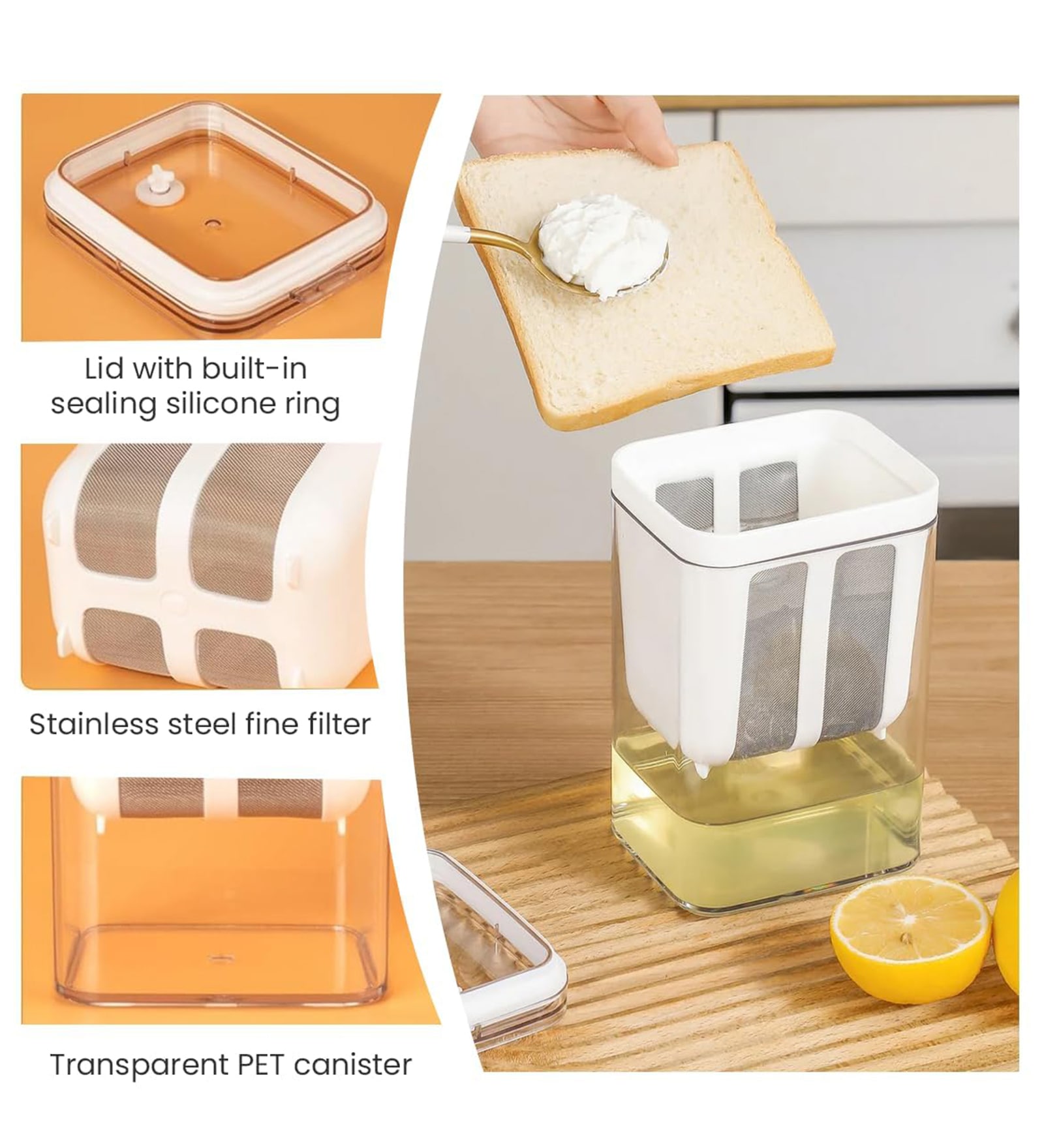 Yogurt Filter Strainer with Fine Mesh Bag & Lid