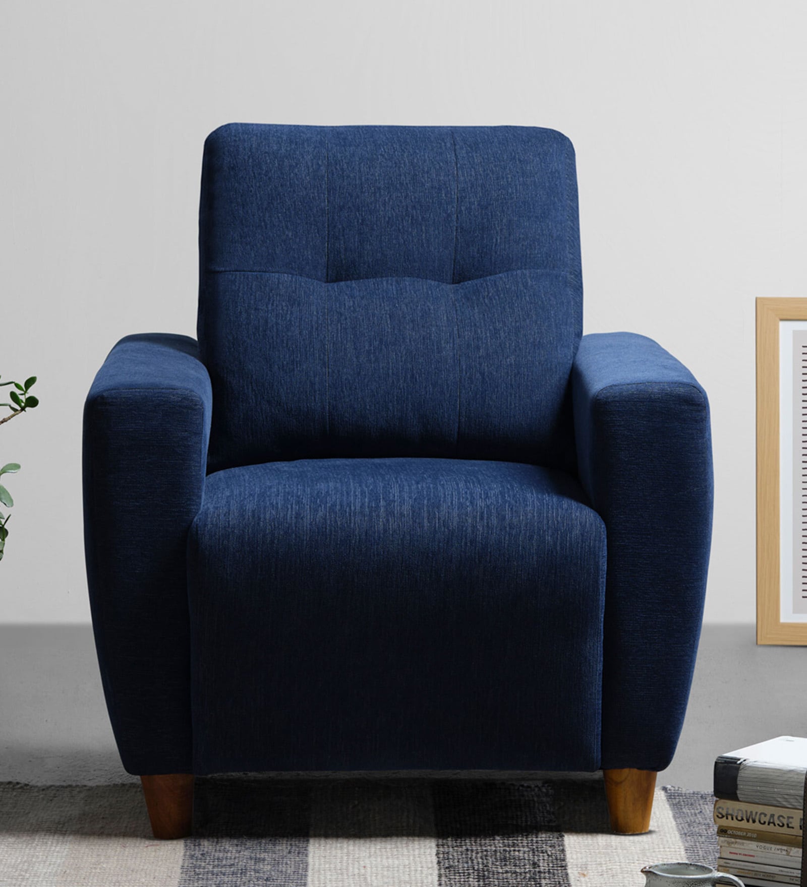 Yolo Fabric 1 Seater Sofa in Berry Blue Colour Yolo Fabric 1 Seater Sofa in Berry Blue Colour