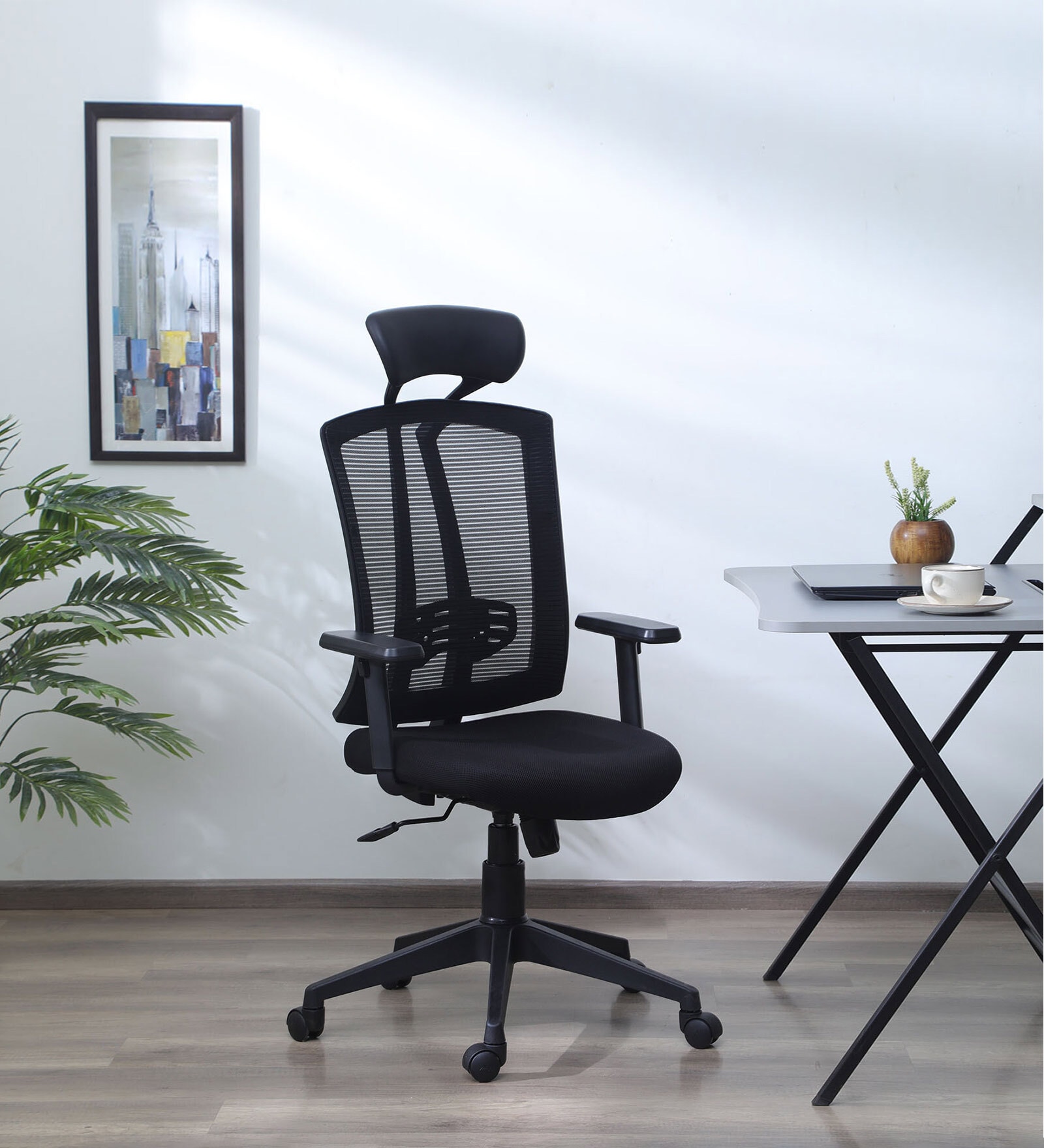 Yoshi Breathable Mesh Ergonomic Chair in Black Colour with Headrest