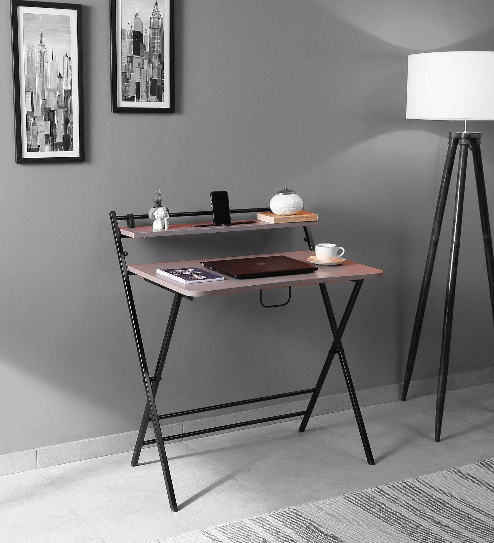Yoshie Metal Foldable Study Table in Grey Finish