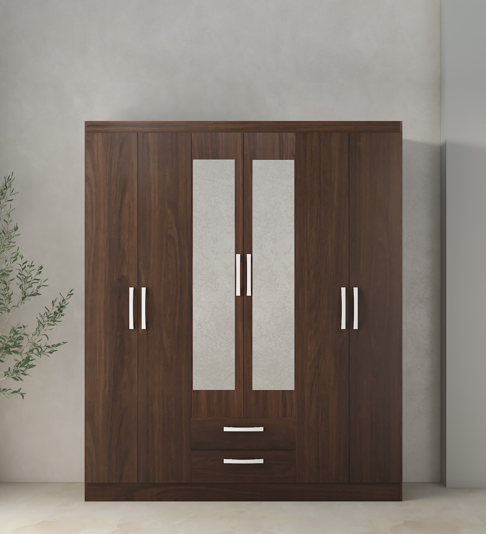 Yoshihisa 4+ Door Wardrobe in Regato Walnut Finish with Mirror