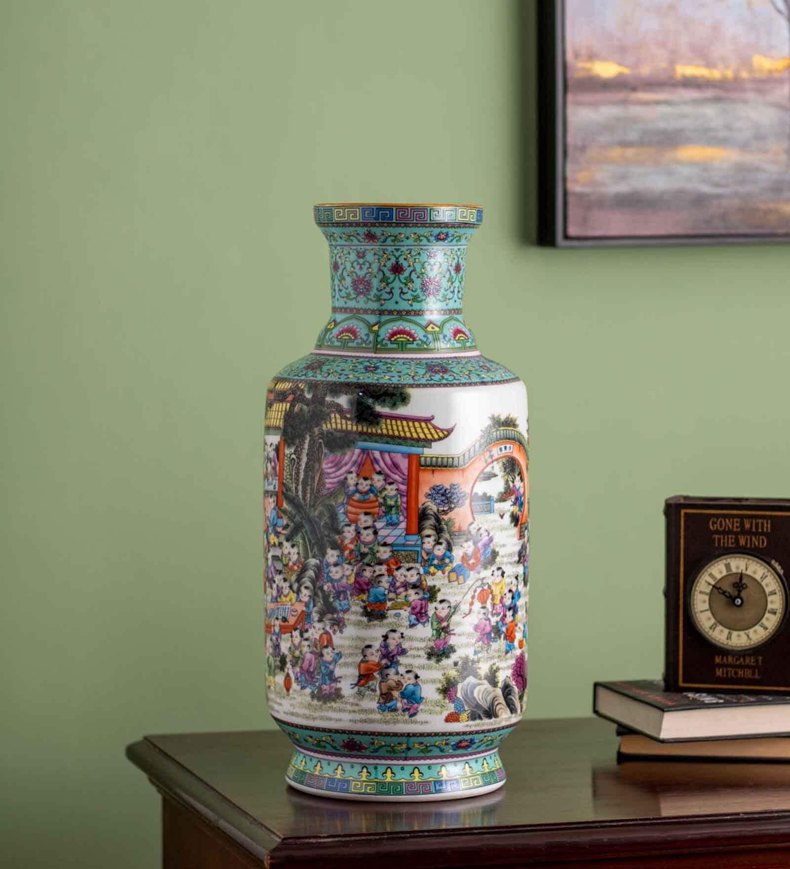 Young Monk Oriental Multicolour Porcelain Vase