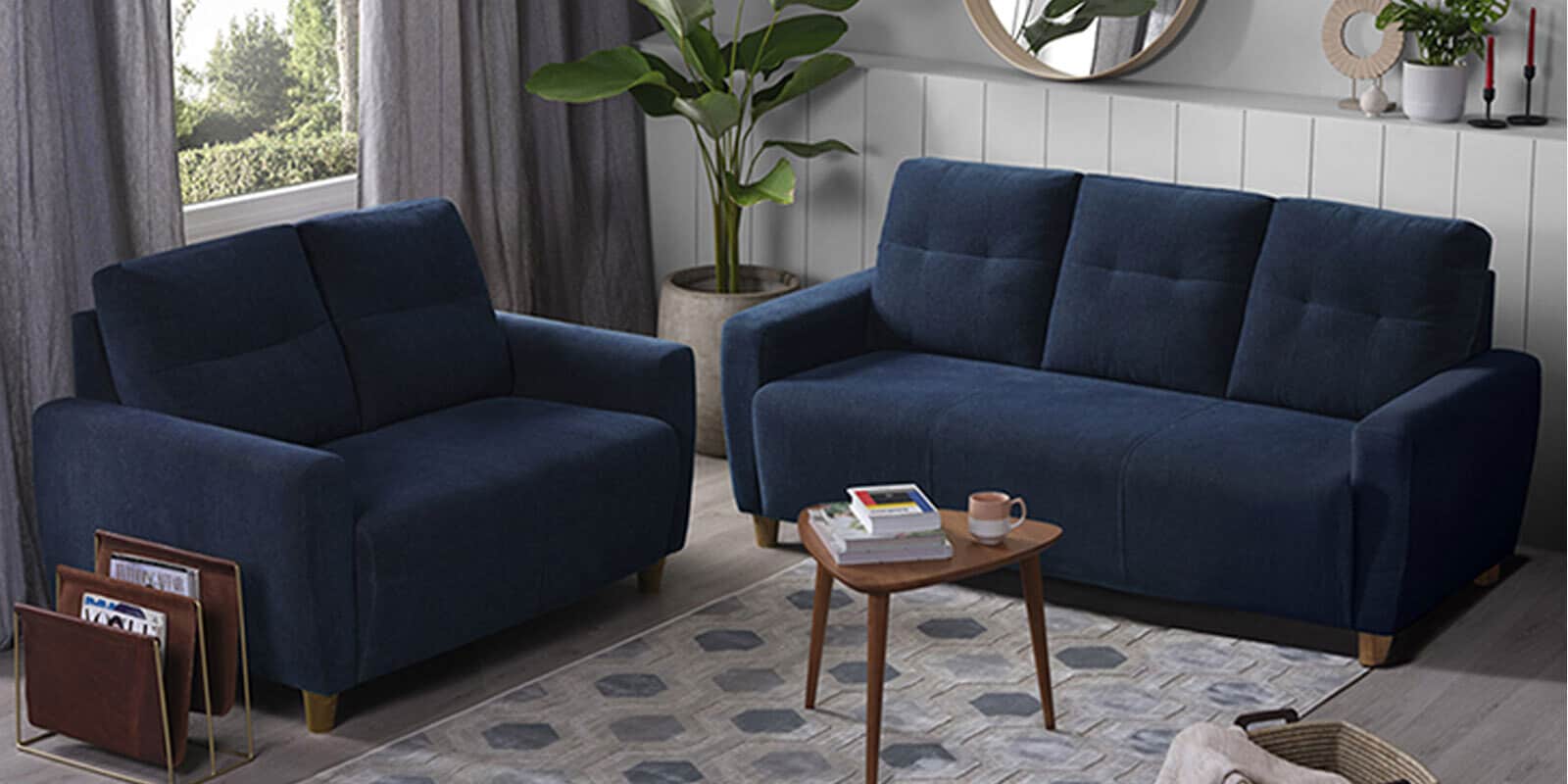 Yolo 3+2 Seater Sofa Set In Berry Blue Colour