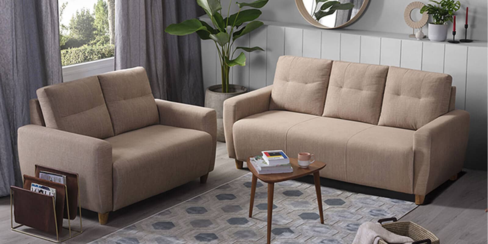 Yolo Fabric Sofa Set (3+2) in Coco Brown Colour