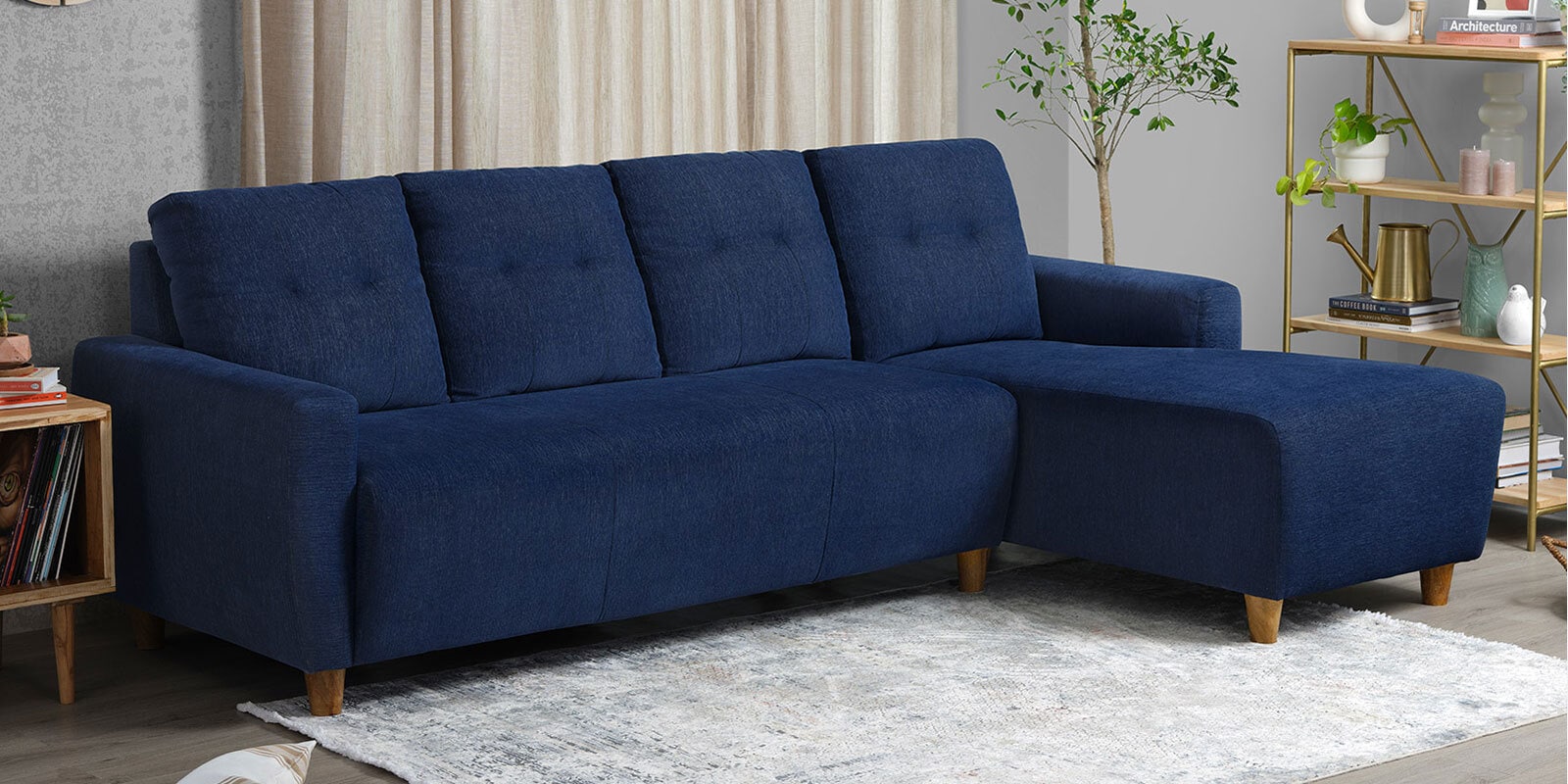 Yolo Fabric LHS Sectional Sofain Berry Blue Colour