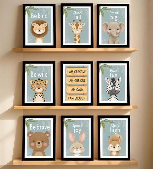 Kids Jungle Animal Wall Art Framed Set of 9-image-27