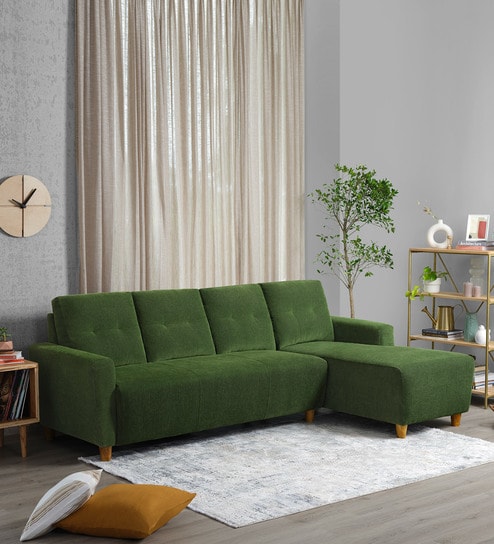Yolo Fabric LHS Sectional Sofa in Avocado Green Colour