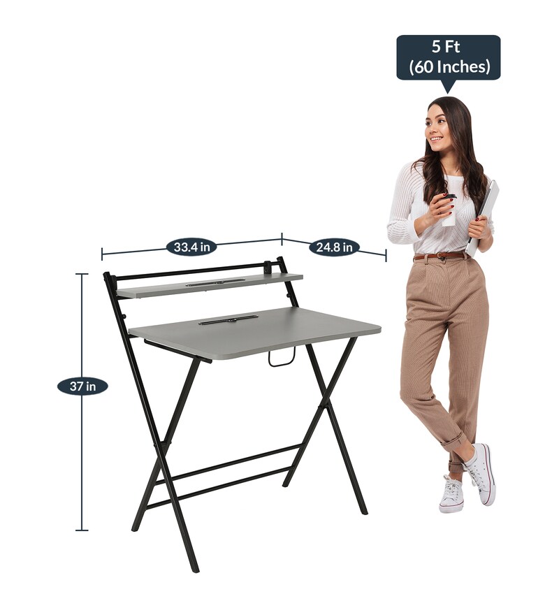 Buy Yoshie Metal Foldable Study Table in Grey Finish Online Foldable Study Tables Study