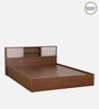 Yokohama King size Bed in Planked Walnut Finish with Hydraulic Storage & Upholstered Headboard Storage