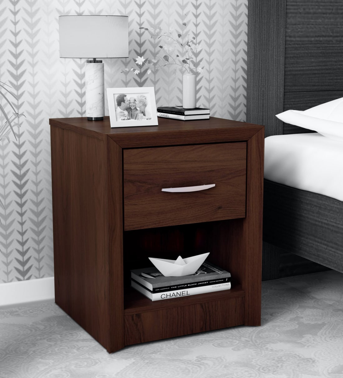 Buy Yuko Bed Side Table In Columbia Walnut Finish Mintwud By Pepperfry Online Modern Night Stands Tables Furniture Pepperfry Product