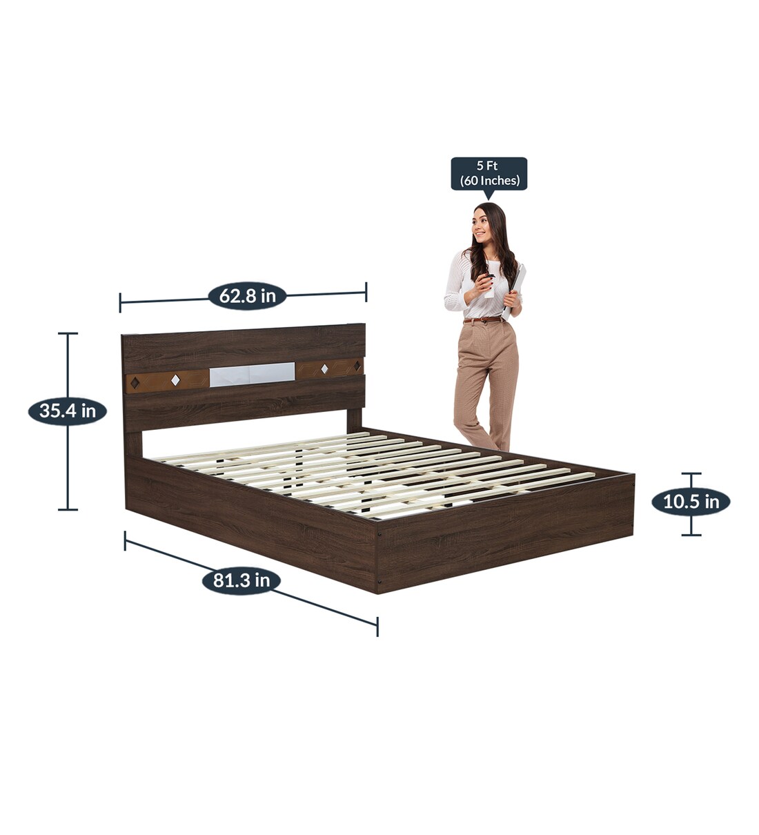 Buy Yuudai Queen Size Bed In Walnut Finish By Valuewud Online Modern