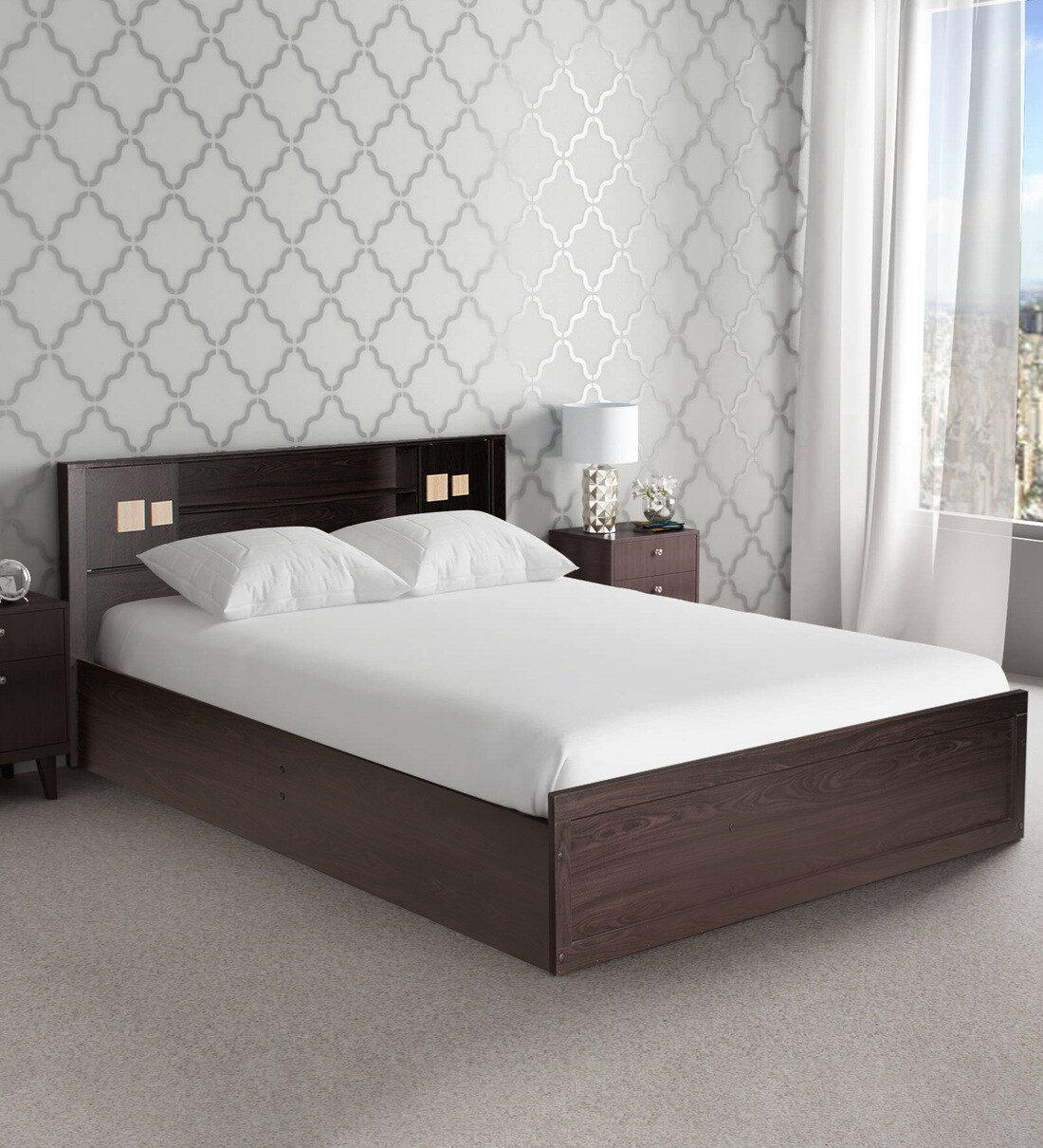 Buy Yuuta King Size Bed With Storage In Wenge Finish By Mintwud Online Modern King Size Beds