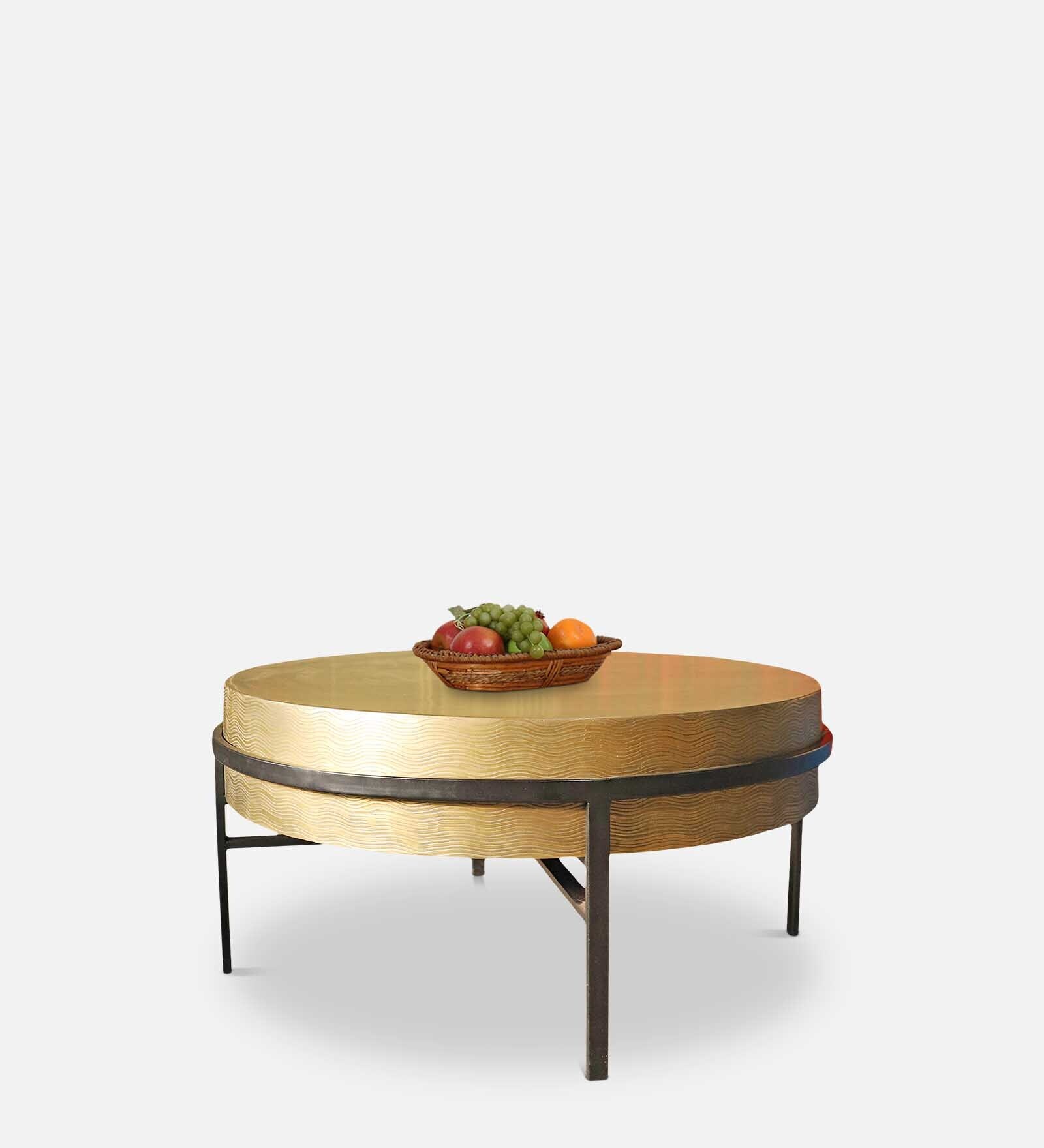 Yui Centre Table In Antique Brass & Black Finish Logam