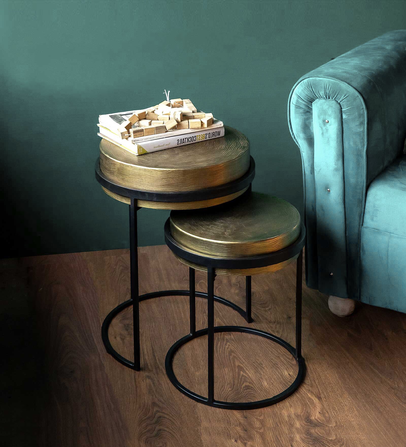 Buy Yui Metal Nesting Table in Gold & Black Finish by Logam | Pepperfry