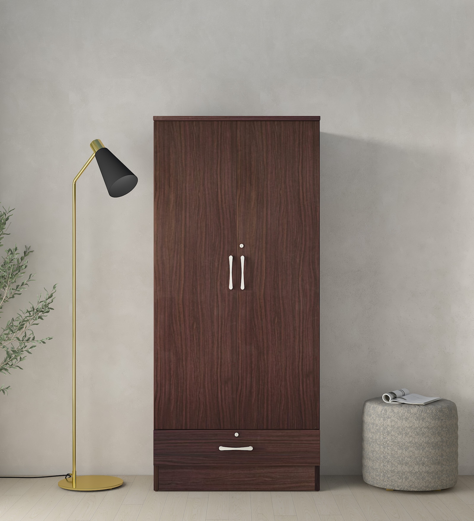 Yukio 2 Door Wardrobe in Walnut Finish with Lock