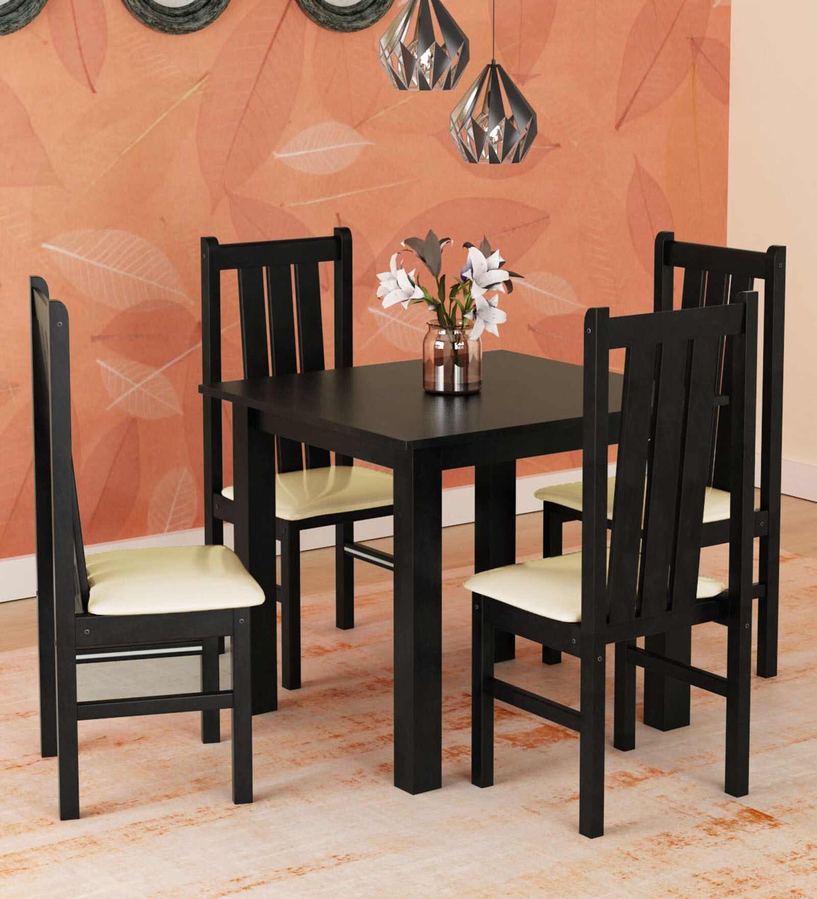 Yung 4 Seater Dining Set In Cappuccino Finish