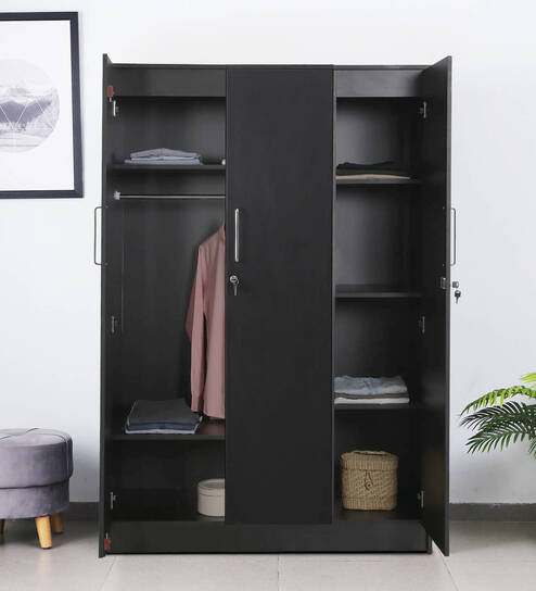 Yuina 3 Door Wardrobe in Wenge Finish with Lock