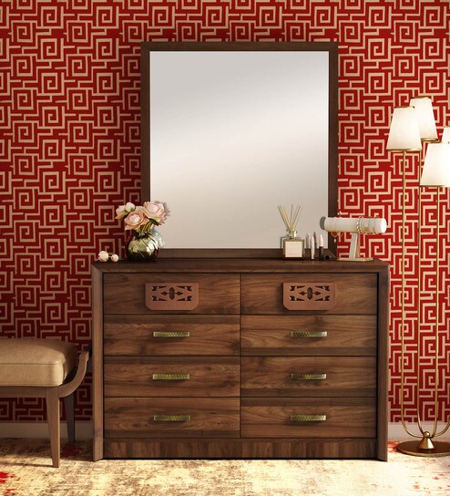 Buy Yukashi Dresser With Mirror In Columbia Walnut Finish By