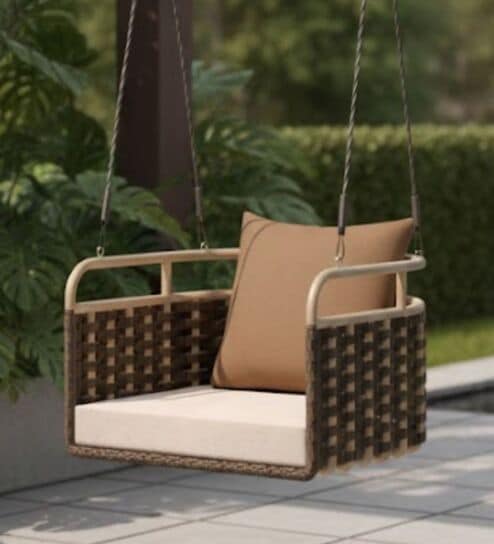 Yuki Wicker Outdoor Swing In Satori Beige Finish