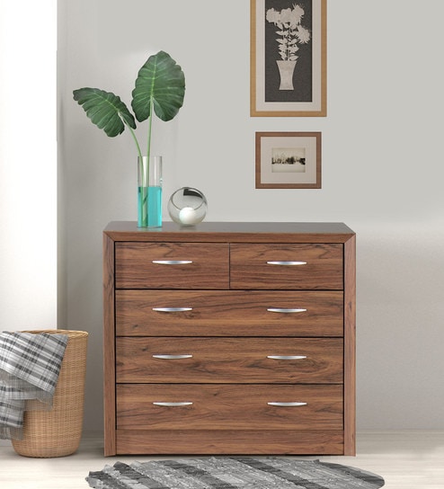 Buy Yuko Wide Chest Of 5 Drawers In Columbia Walnut Finish By
