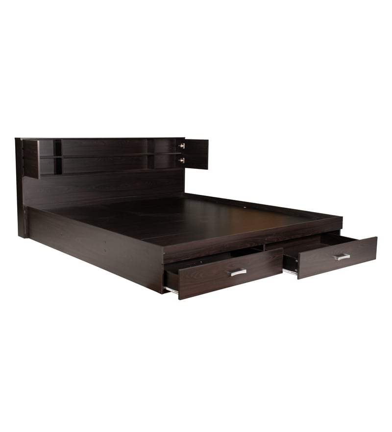 Buy Yuuna King Size Bed with Storage in Wenge Finish By Mintwud Online Modern King Size Beds