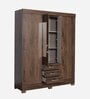 Yubu Sliding Door Wardrobe in Coffee Brown Finish with Mirror