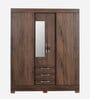 Yubu Sliding Door Wardrobe in Coffee Brown Finish with Mirror