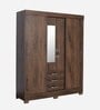 Yubu Sliding Door Wardrobe in Coffee Brown Finish with Mirror