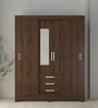 Yubu Sliding Door Wardrobe in Coffee Brown Finish with Mirror
