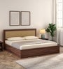 Yuko Upholstered Queen Size Bed in Columbia Walnut Finish with Hydraulic Storage