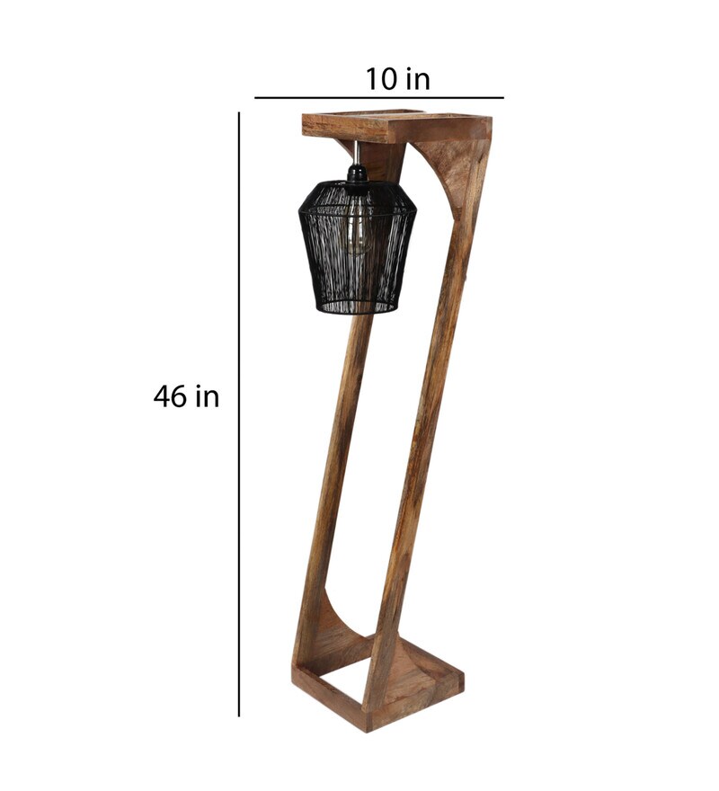 Buy Black Metal Shade Club Floor Lamp With Mango wood Base By The