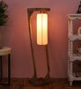 Castilla White Cotton Shade Club Floor Lamp With Mango wood Base