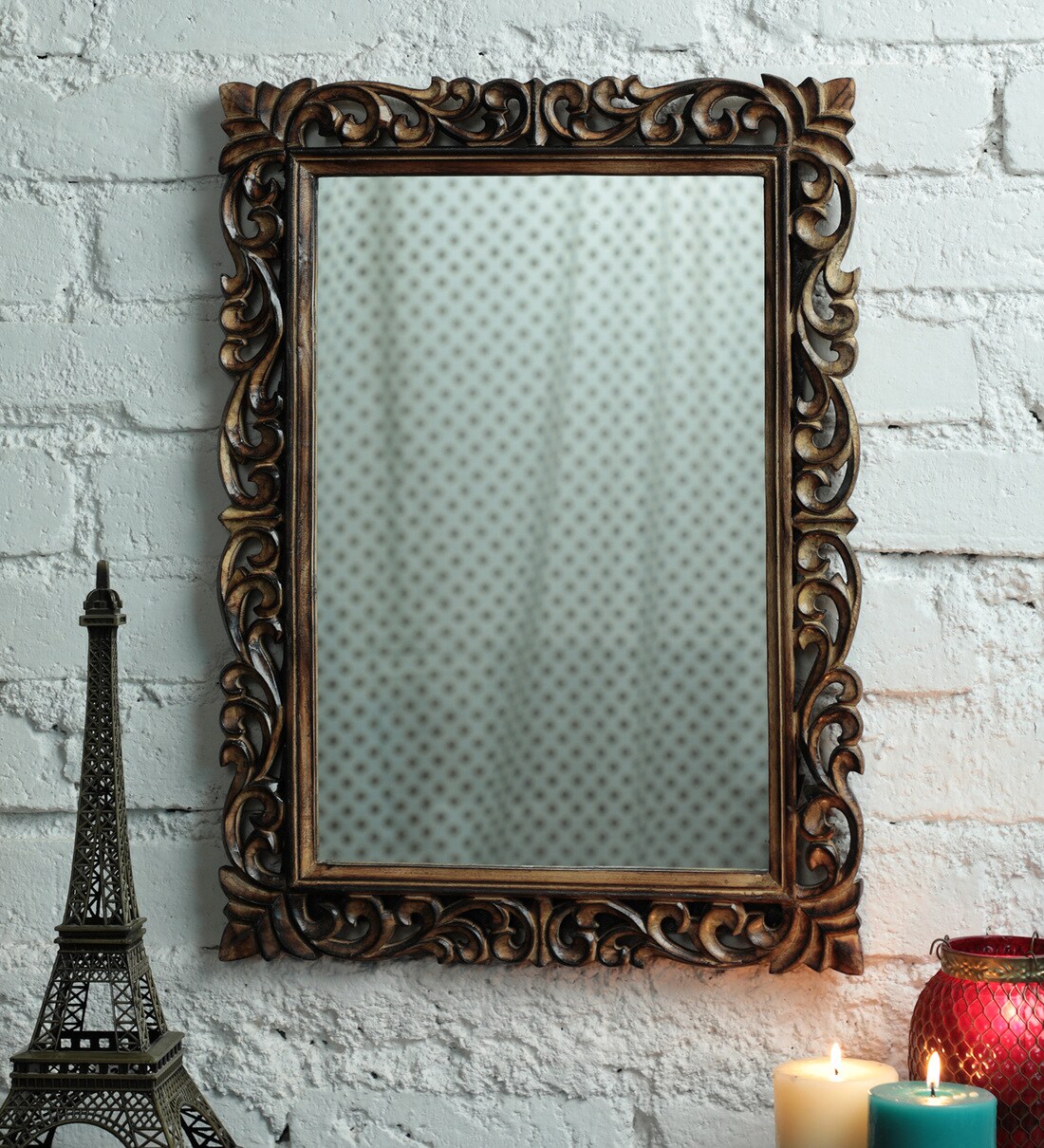 Buy Solid Wood Rectangle Wall Mirror in Yellow colour by Zahab Online - Rectangle Mirrors - Wall ...