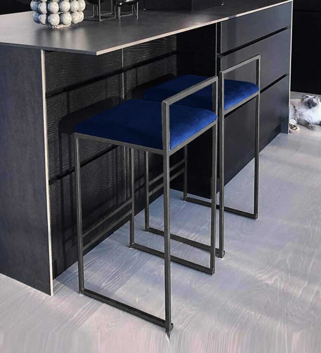 Buy Zavier High back Bar Stool In Blue Colour By Workspace by Azazo