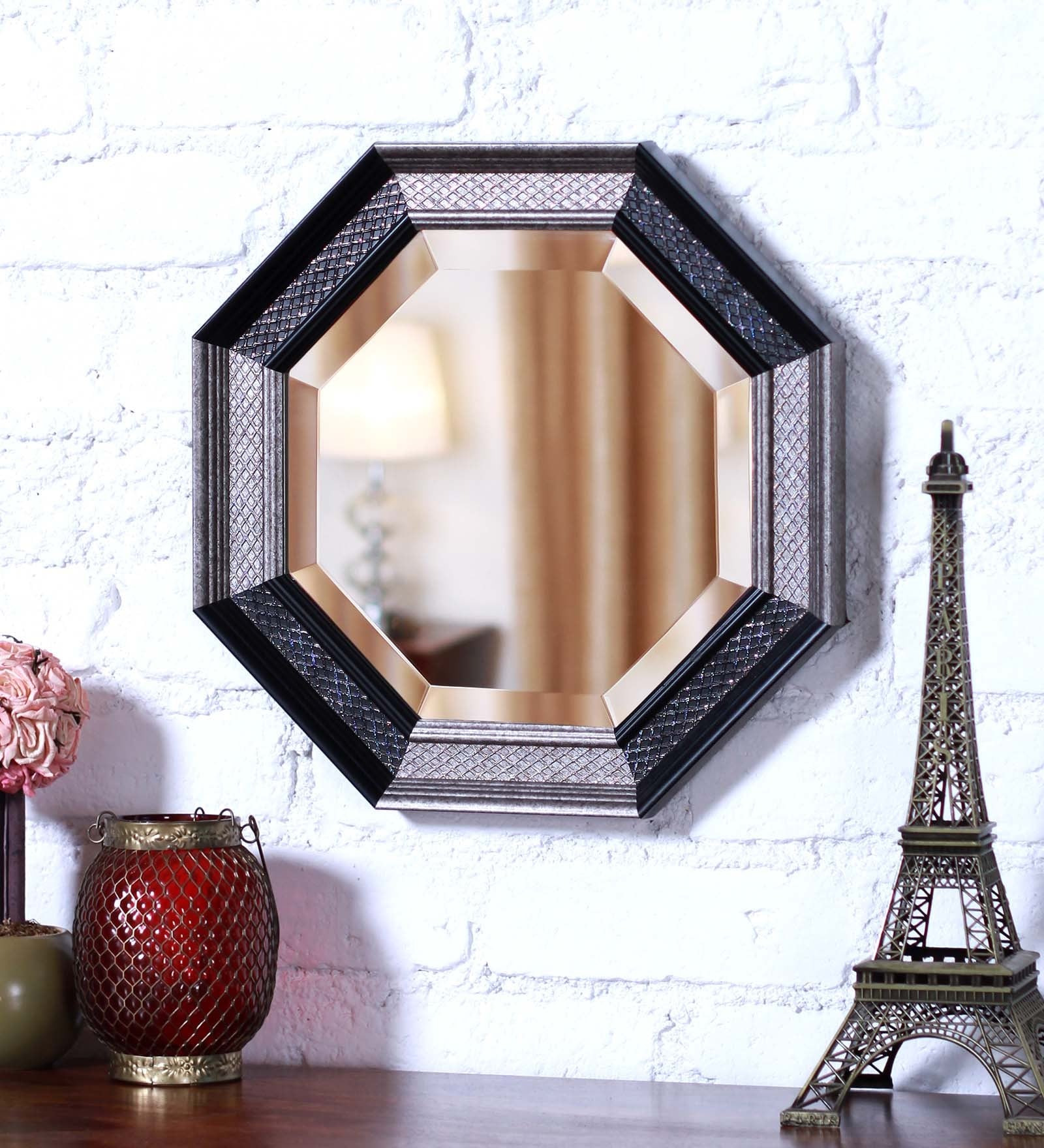 Zahab 8 Corners Multicolour Fibre Frame Wall Mirror