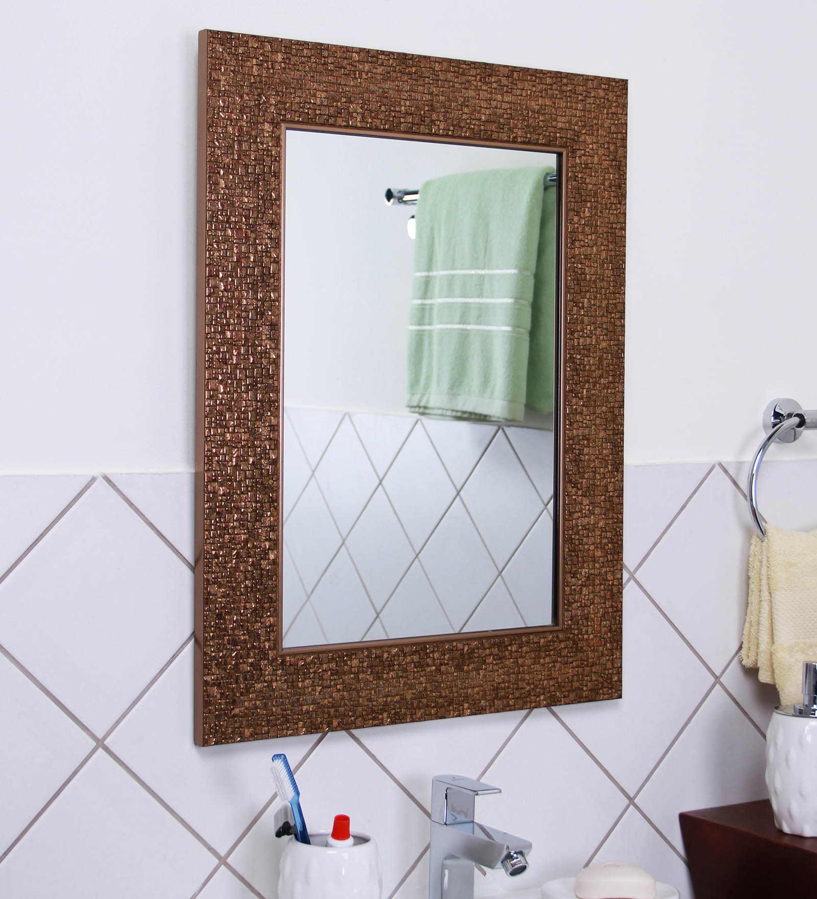 Fibre Bathroom Mirror In Brown (L: 18, W: 1, H: 24 Inches)