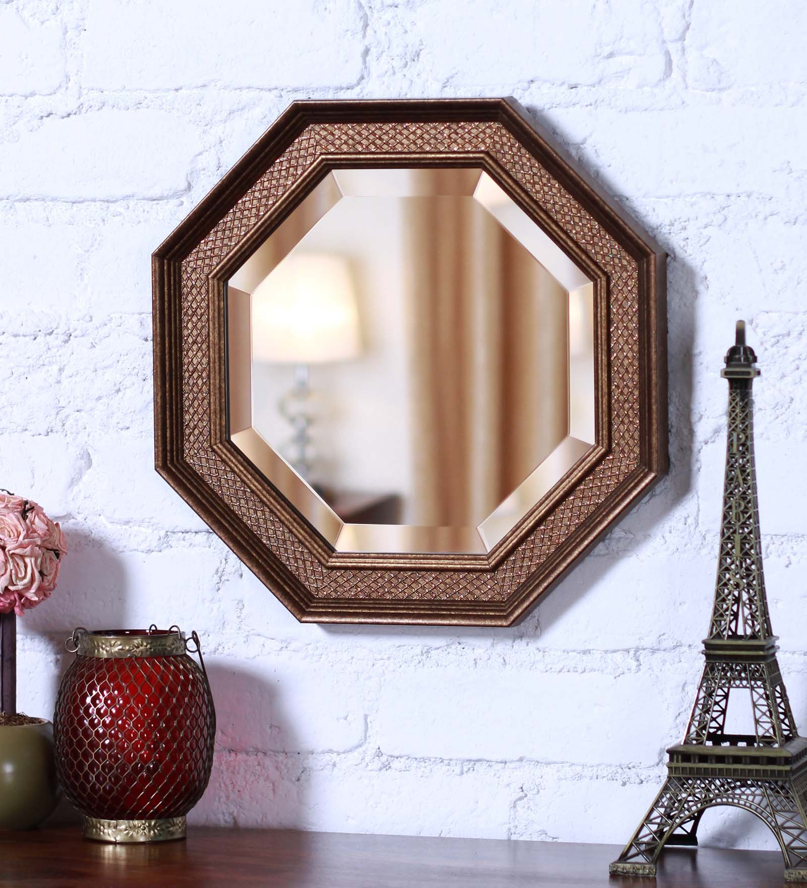 Zahab Copper Fibre Frame Wall Mirror