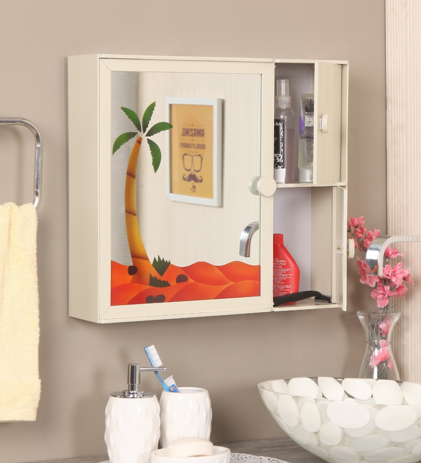 Buy Acrylic Cream 6 Compartment Bathroom With Mirror by Zahab